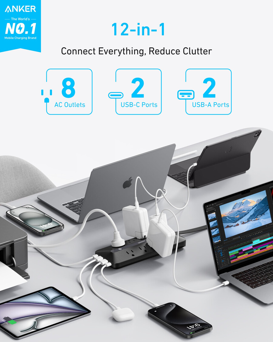 anker usb-strømskinne 12-i-1 35w