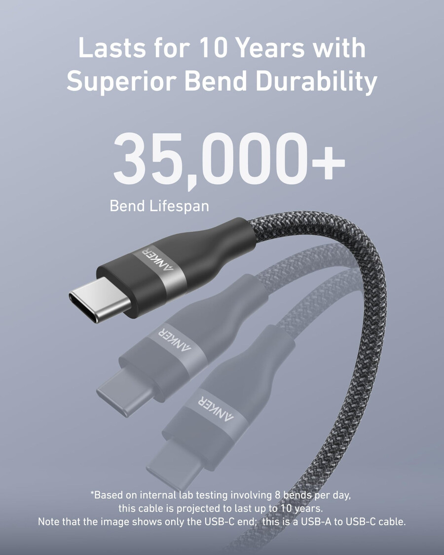 anker usb-a til usb-c-kabel 09 m18 m resirkulert flettet