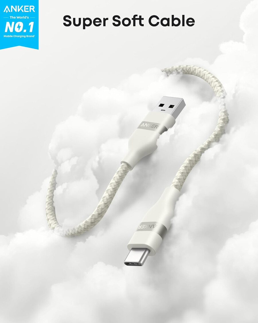 anker usb-a til usb-c-kabel 90 cm resirkulert flettet 2-pakning