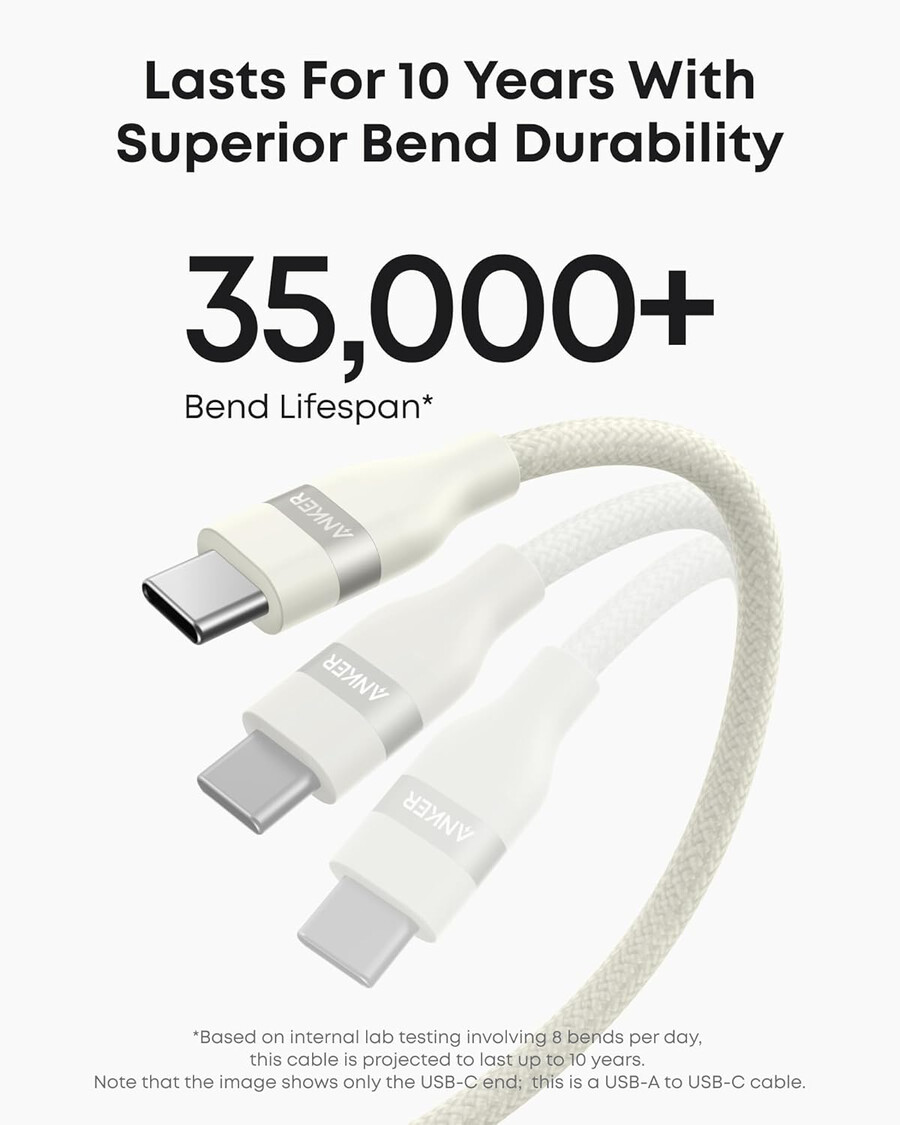 anker usb-a til usb-c-kabel 90 cm resirkulert flettet 2-pakning