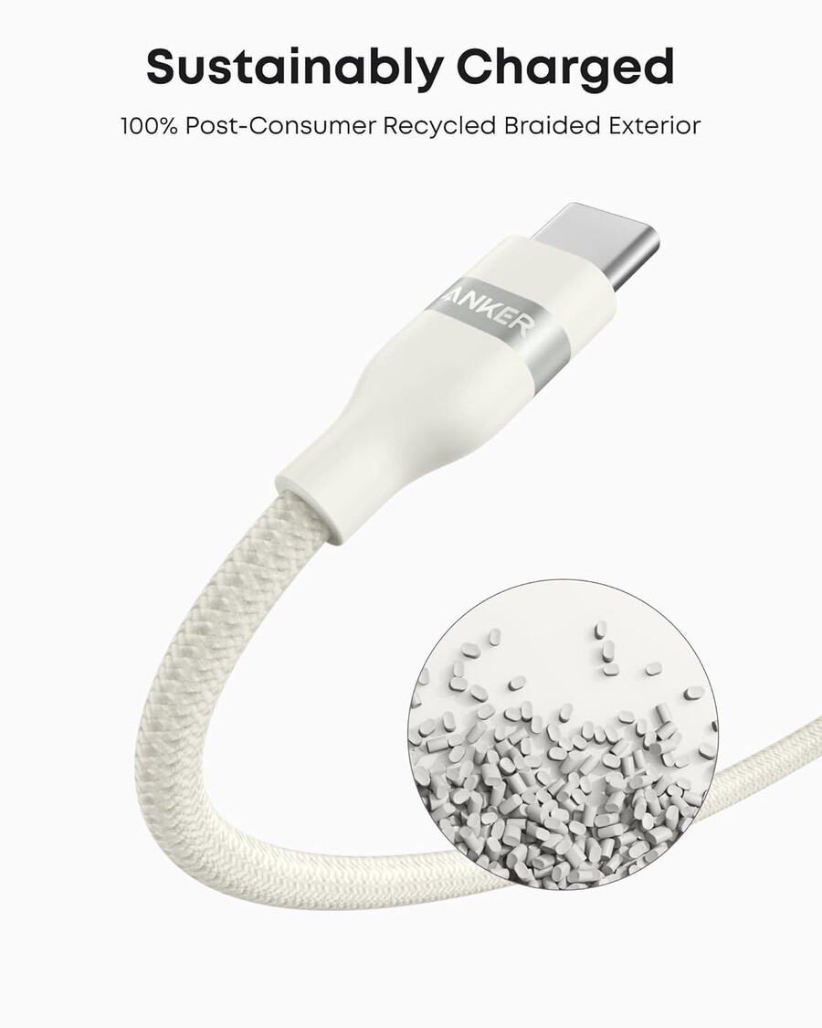anker usb-a til usb-c-kabel 90 cm resirkulert flettet 2-pakning