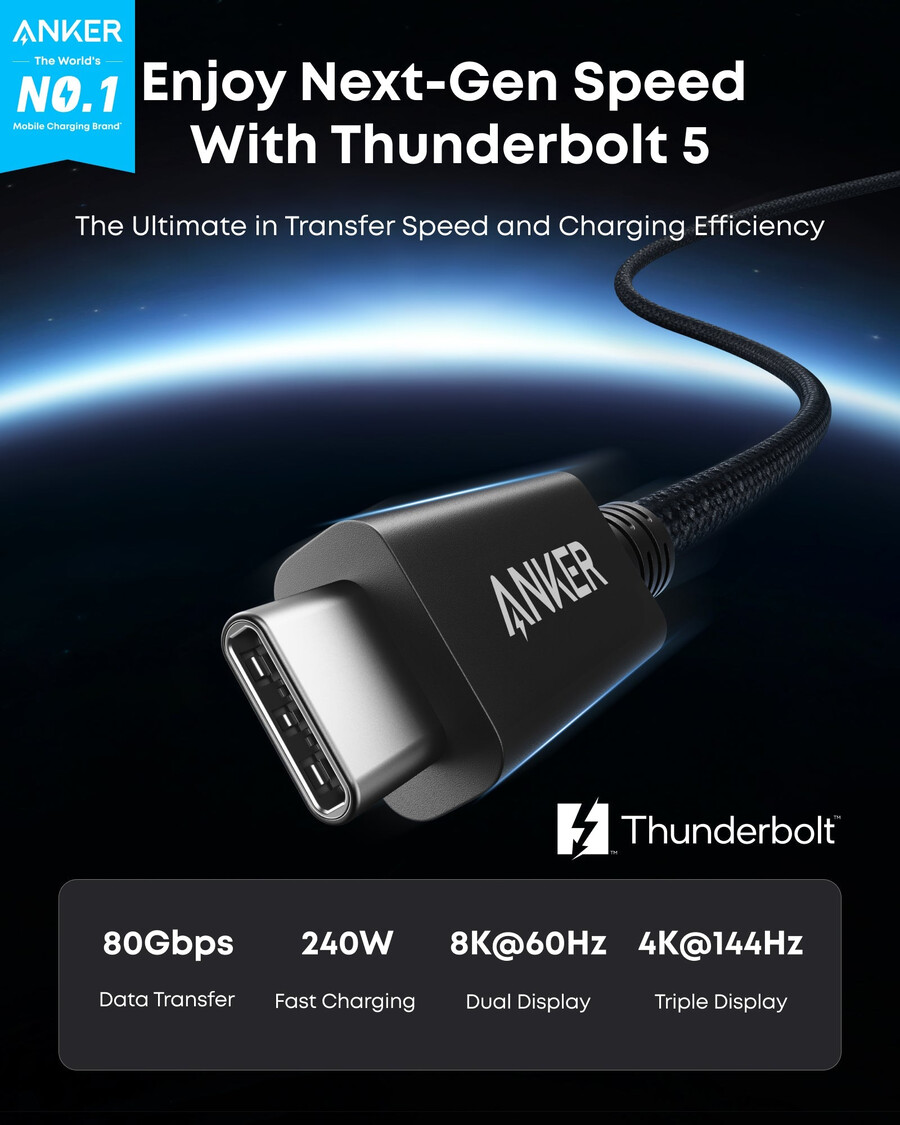 anker prime thunderbolt 5-kabel 33 fot17 fot 80 gbps 240 w