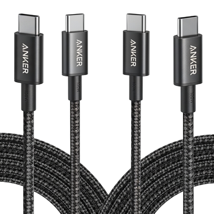 ny nylon usb-c til usb-c 100w-kabel 3 meter 2-pakning
