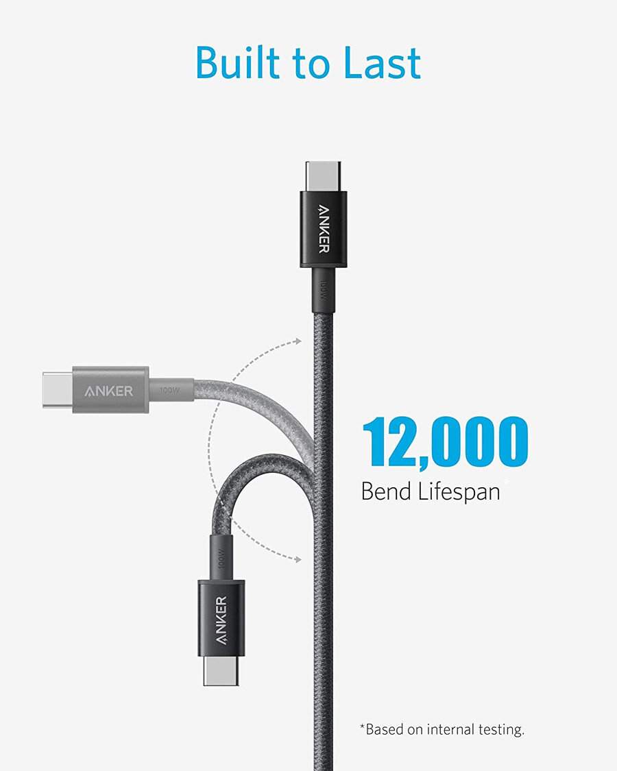 ny nylon usb-c til usb-c 100w-kabel 3 meter 2-pakning