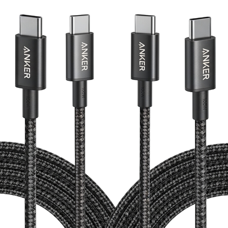ny nylon usb-c til usb-c 100w-kabel 3 meter 2-pakning
