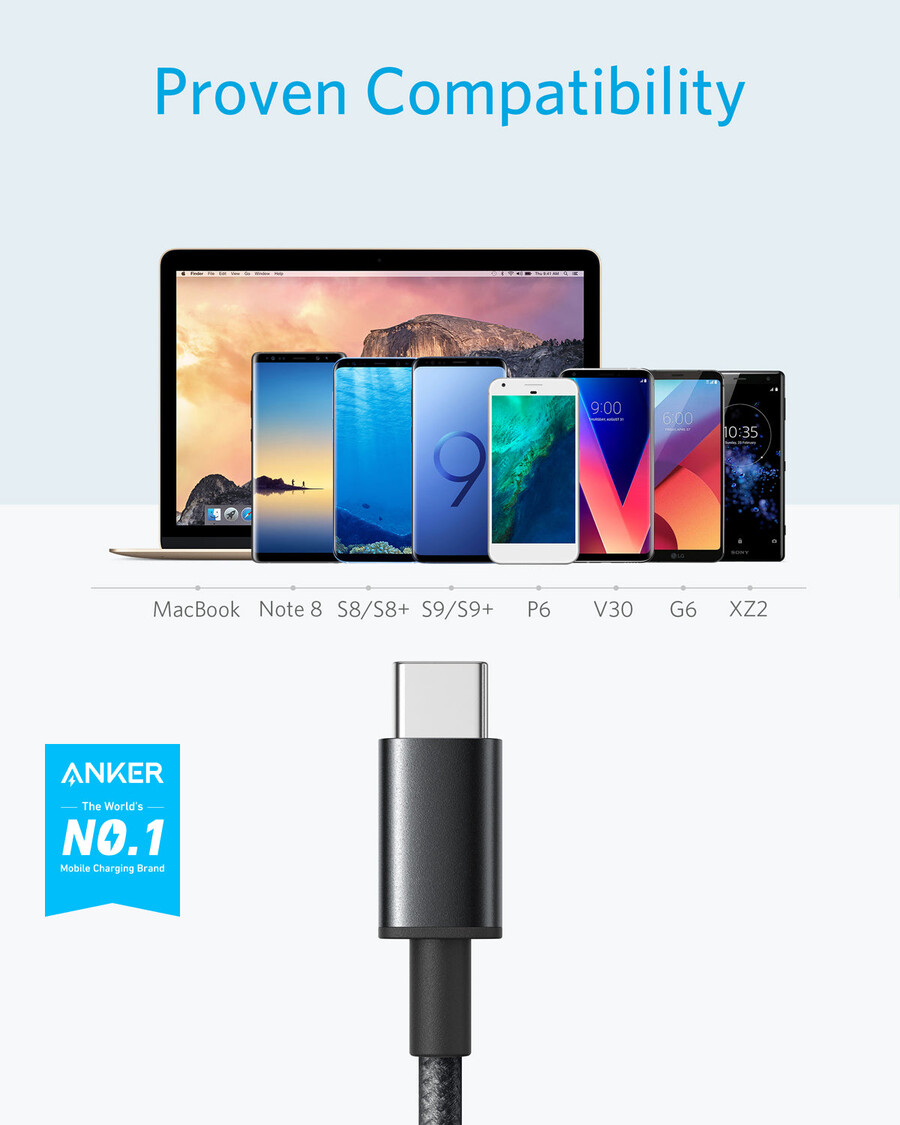 anker premium nylon usb-c til usb-a-kabel 2-pakning
