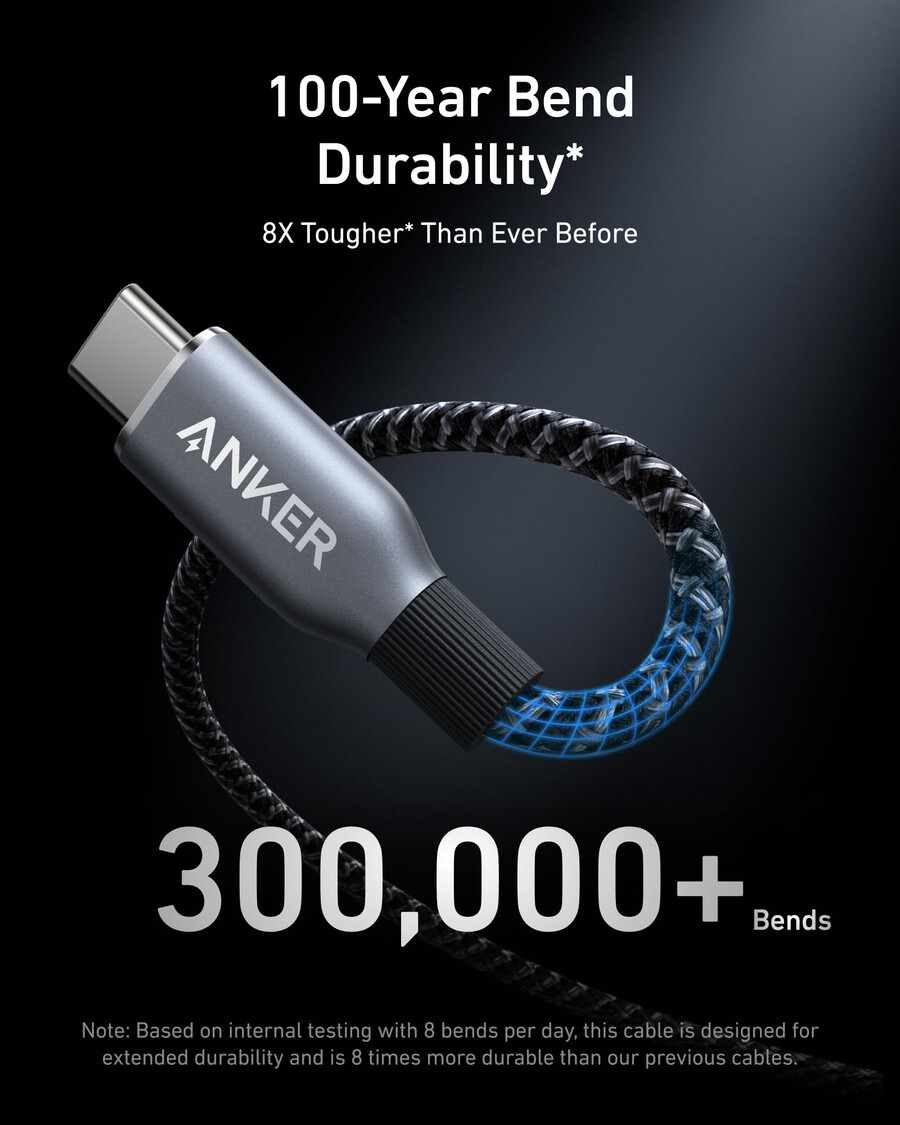 anker prime-lader 100 w 3 porter gan og anker prime usb-c til usb-c-kabel 240 w resirkulert flettet