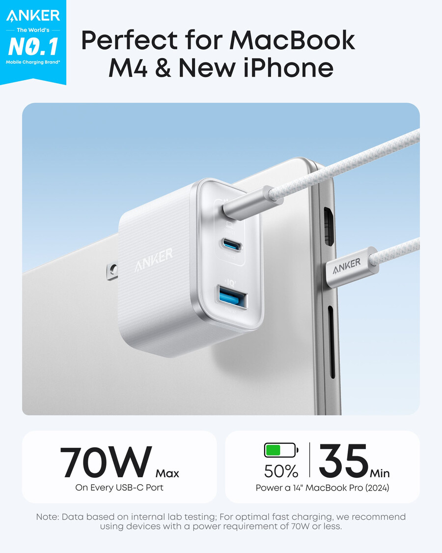 anker nano-lader 70 w 3 porter
