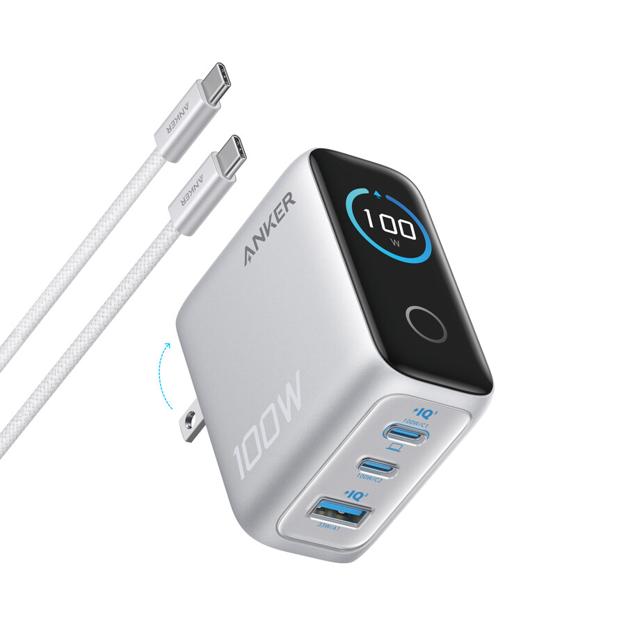 anker-lader 100 w 3 porter smart skjerm