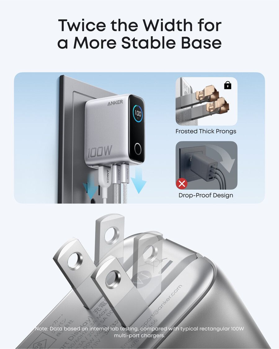 anker-lader 100 w 3 porter smart skjerm