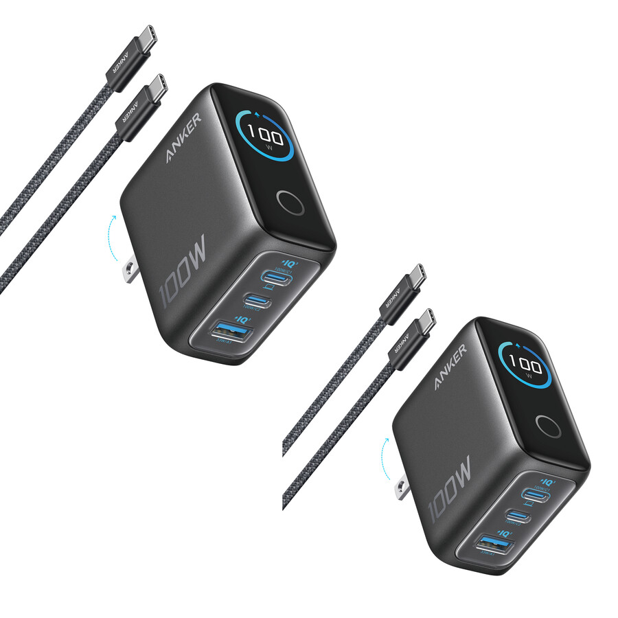 anker-lader 100 w 3 porter smart skjerm