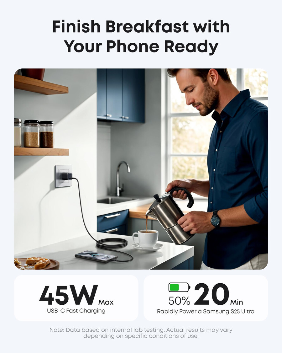 anker nano-lader 45 w med usb-c til usb-c-kabel 2-pakning
