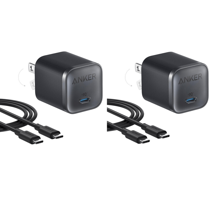 anker nano-lader 45 w med usb-c til usb-c-kabel 2-pakning