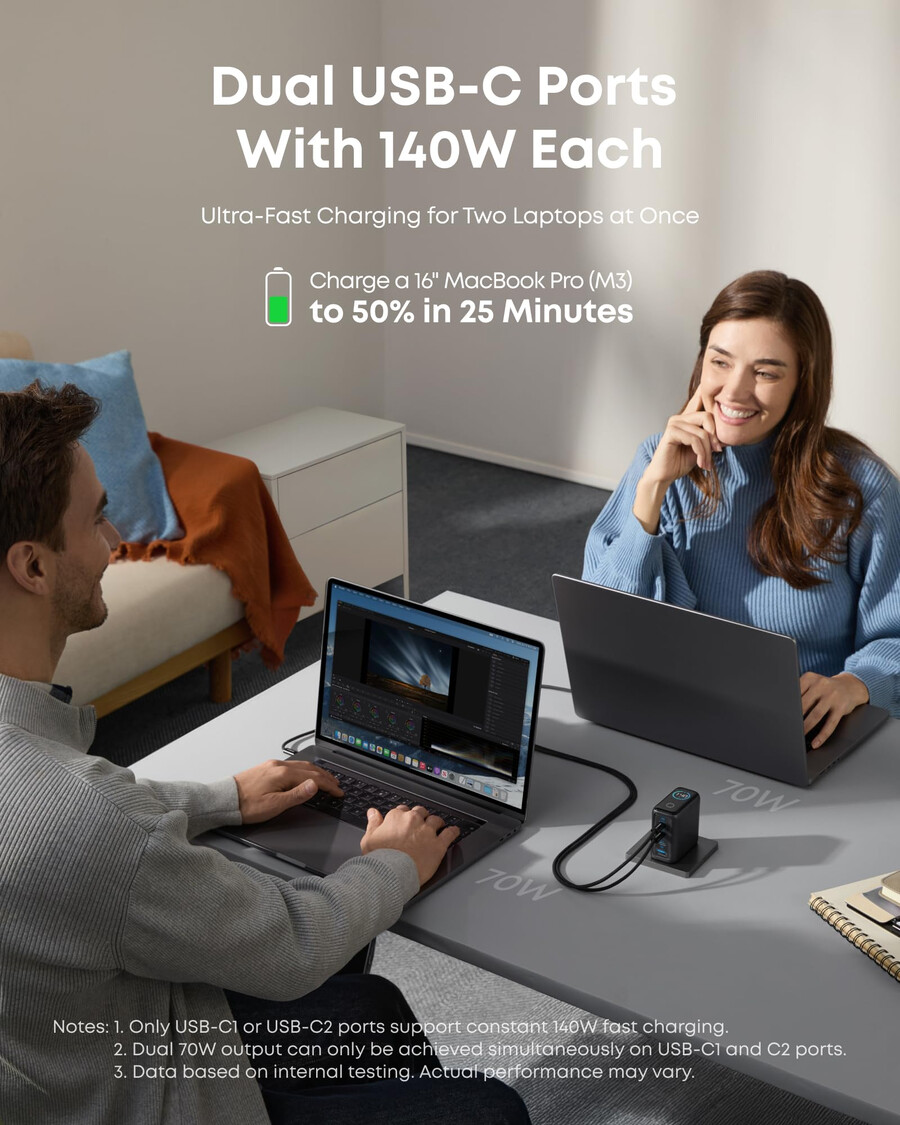 anker-lader 140 w 4-porters pd 3.1 med usb-c-kabel