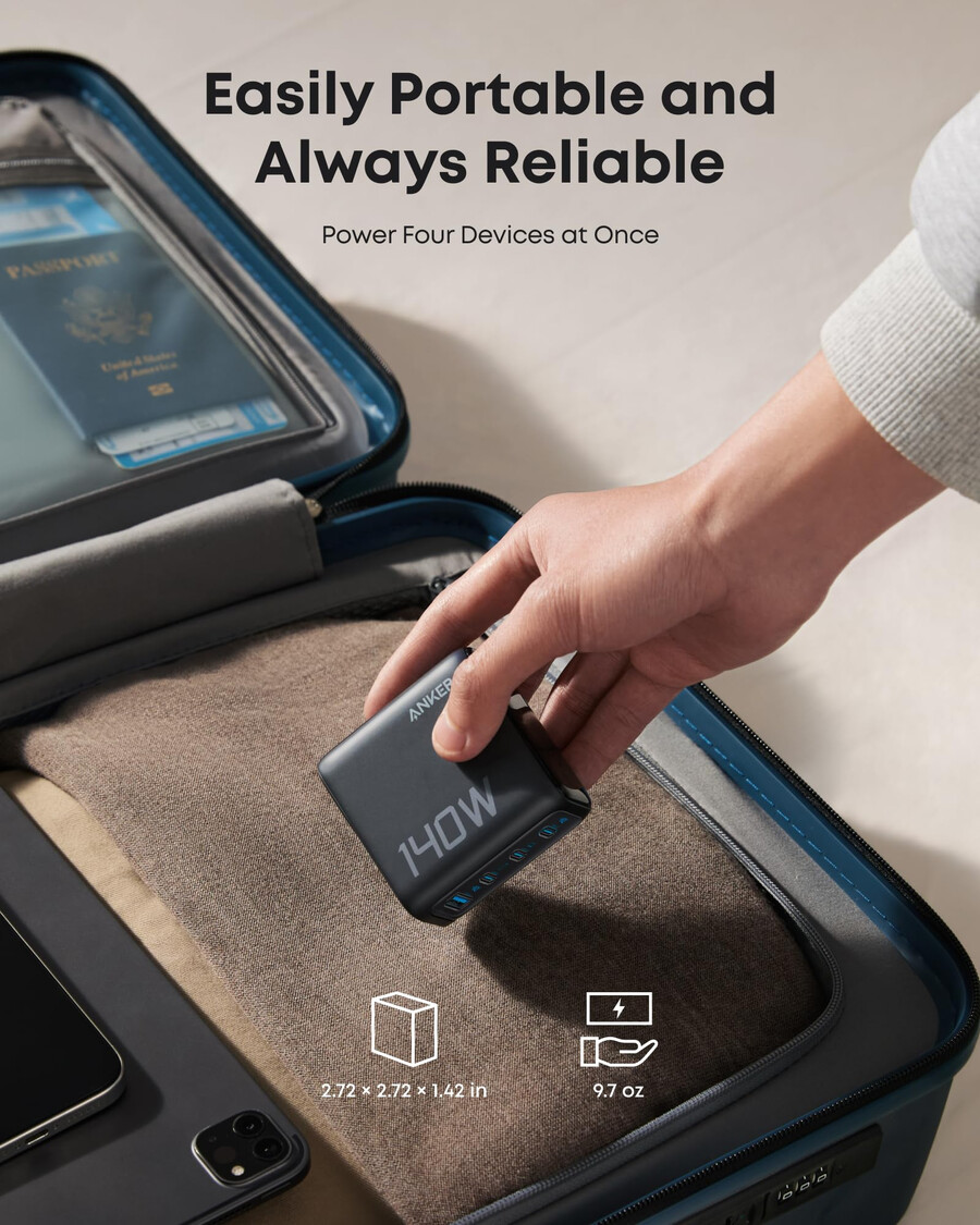 anker-lader 140 w 4-porters pd 3.1 med usb-c-kabel
