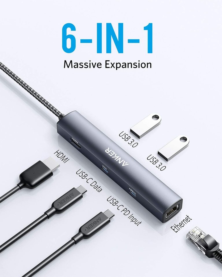 anker 543 usb-c-hub 6-i-1 slank