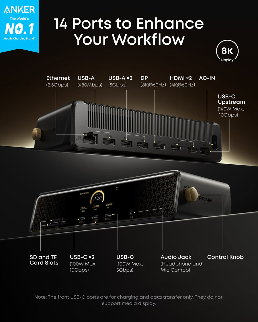 anker × black myth wukong edition anker prime-dokkingstasjon 14-i-1 trippel skjerm displaylink med dl7400