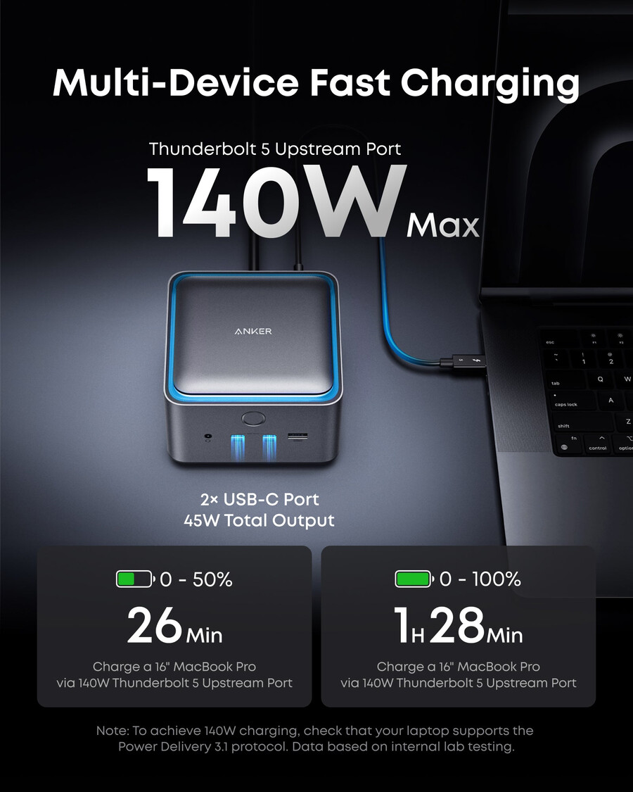 anker prime tb5 dokkingstasjon 14-i-1 140w 8k thunderbolt 5