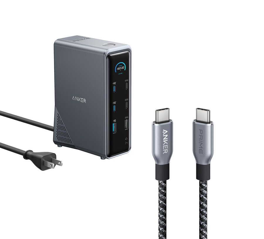 anker prime ladestasjon med 240w usb-c til usb-c-kabel