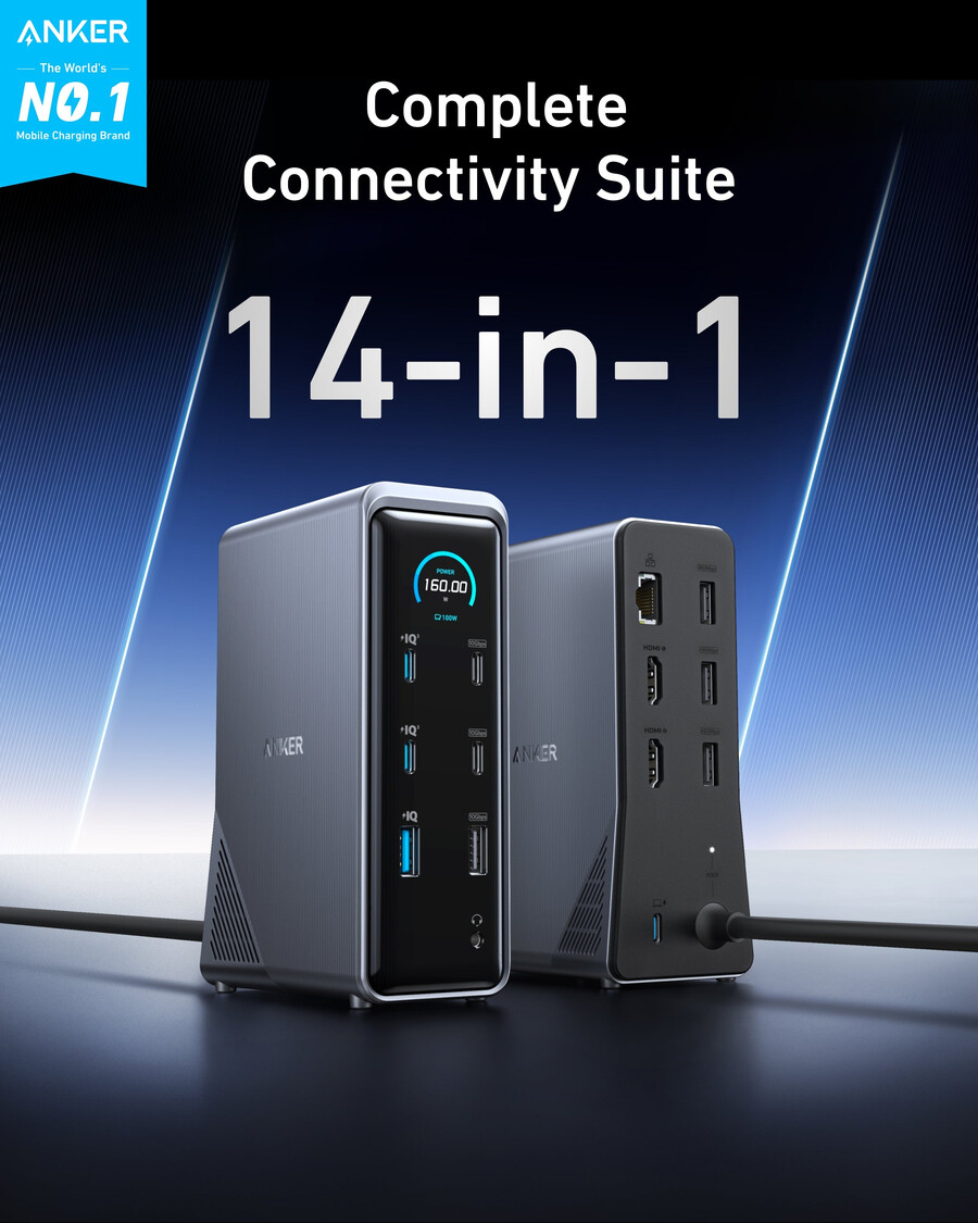 anker prime ladestasjon med 240w usb-c til usb-c-kabel