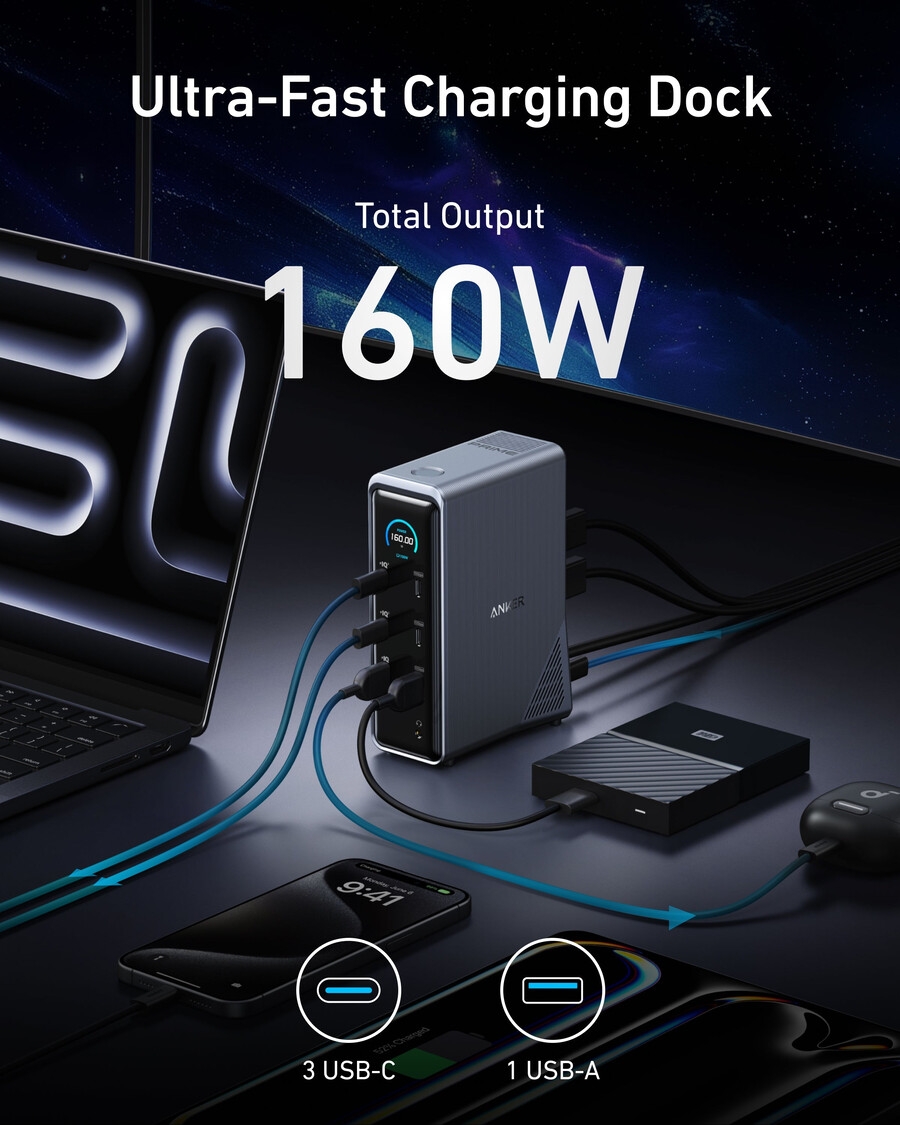 anker prime ladestasjon med 240w usb-c til usb-c-kabel