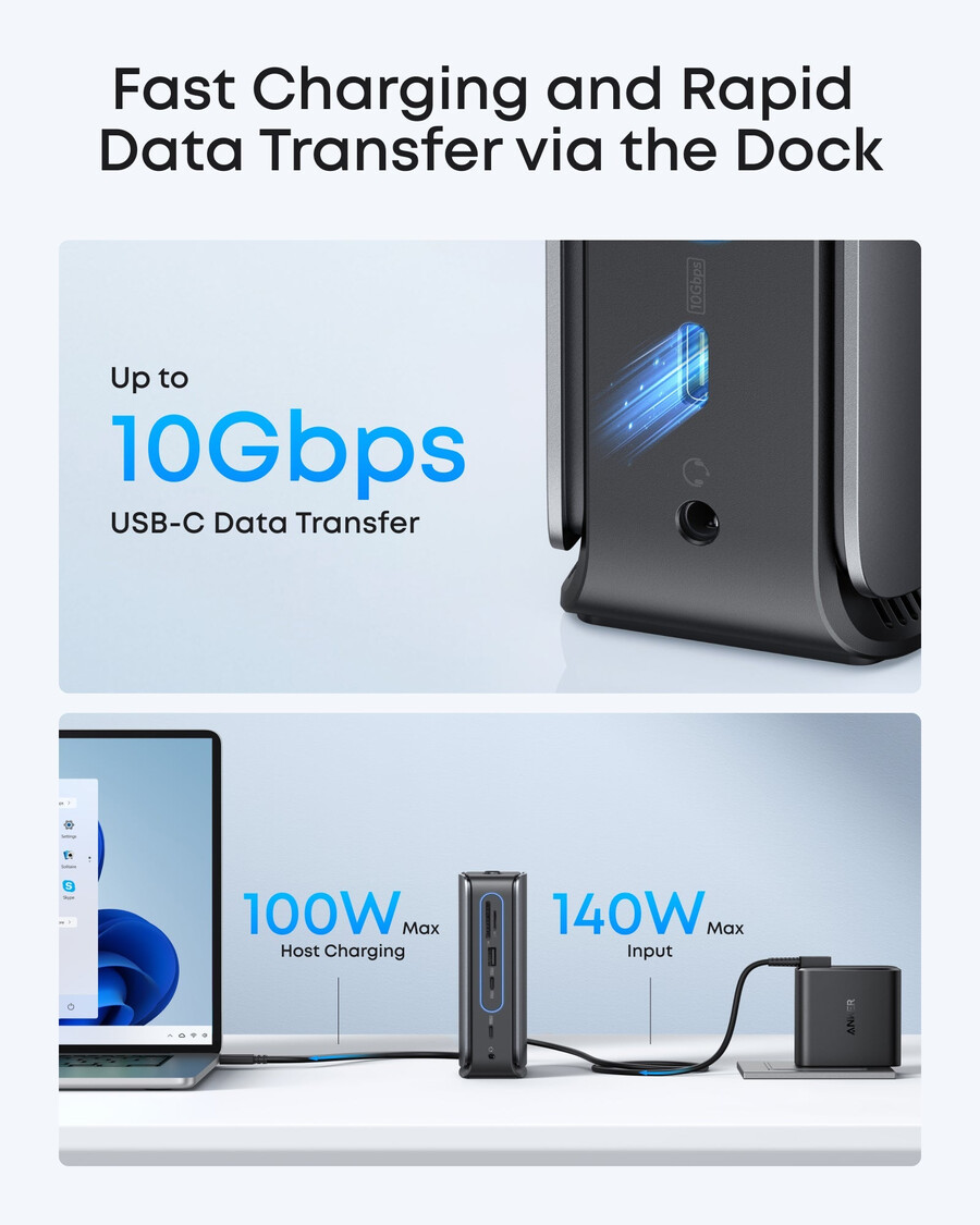 anker nano-dokkingstasjon 13-i-1 trippel skjerm innebygd avtakbar hub