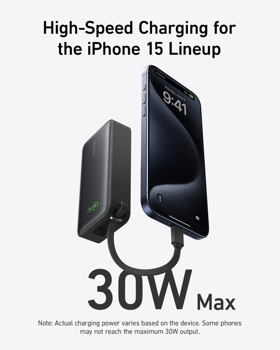 anker nano power bank 30w innebygd usb-c-kabel