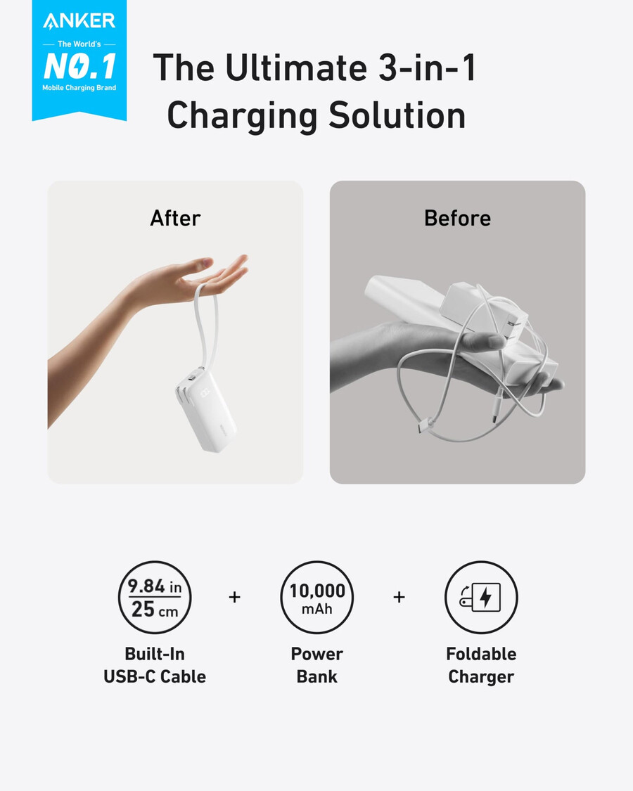 anker power bank 10k fusion innebygd kabel