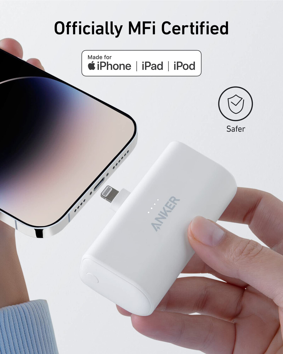 anker nano power bank 12w innebygd lightning-kontakt