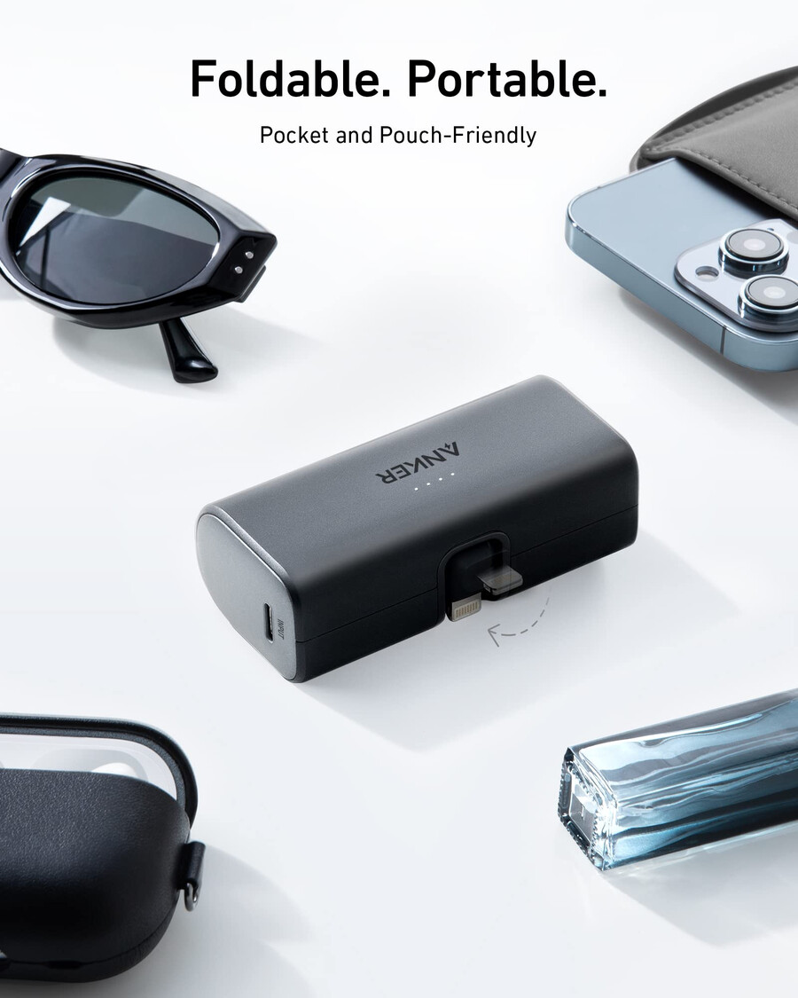 anker nano power bank 12w innebygd lightning-kontakt