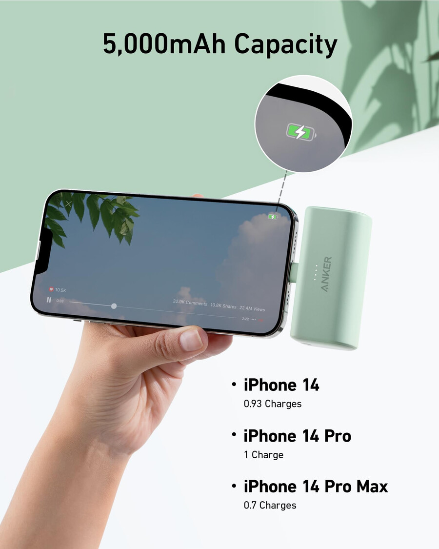 anker nano power bank 12w innebygd lightning-kontakt
