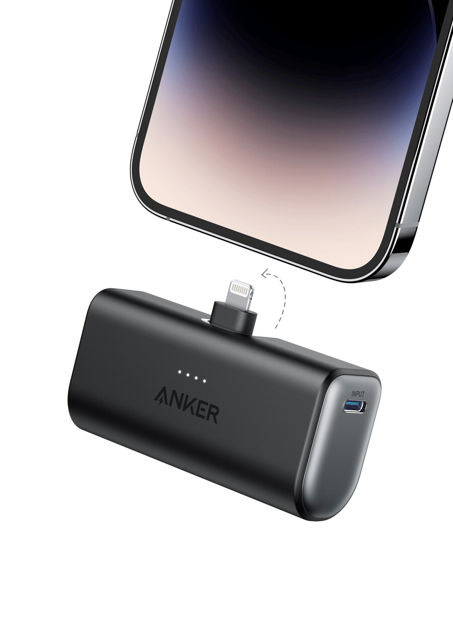 anker nano power bank 12w innebygd lightning-kontakt