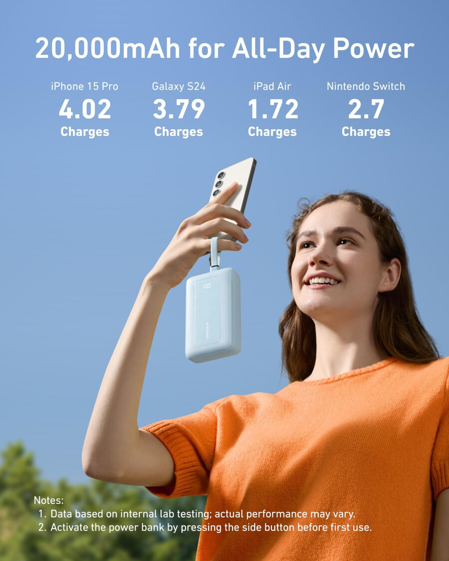 anker zolo power bank 20k innebygd usb-c og lightning-kabel