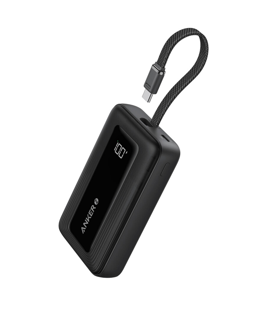anker zolo power bank 10k 30w med en 54-tommers 137 cm innebygd usb-c-kabel.