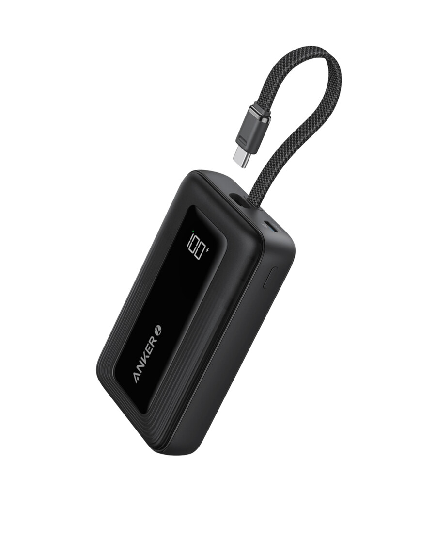 anker zolo power bank 10k 30w med en 54-tommers 137 cm innebygd usb-c-kabel.