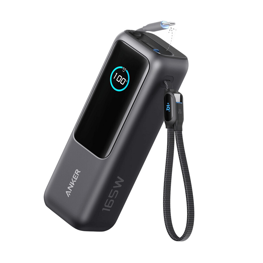 anker laptop-powerbank 25k 165w innebygde og uttrekkbare kabler