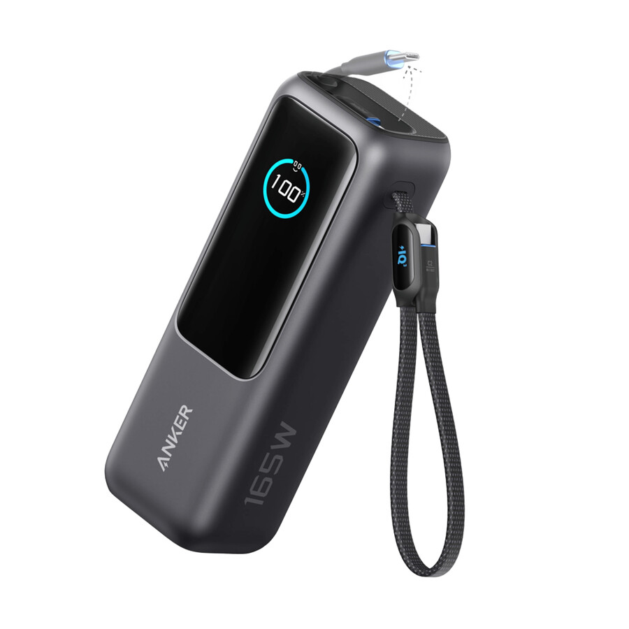 anker laptop-powerbank 25k 165w innebygde og uttrekkbare kabler