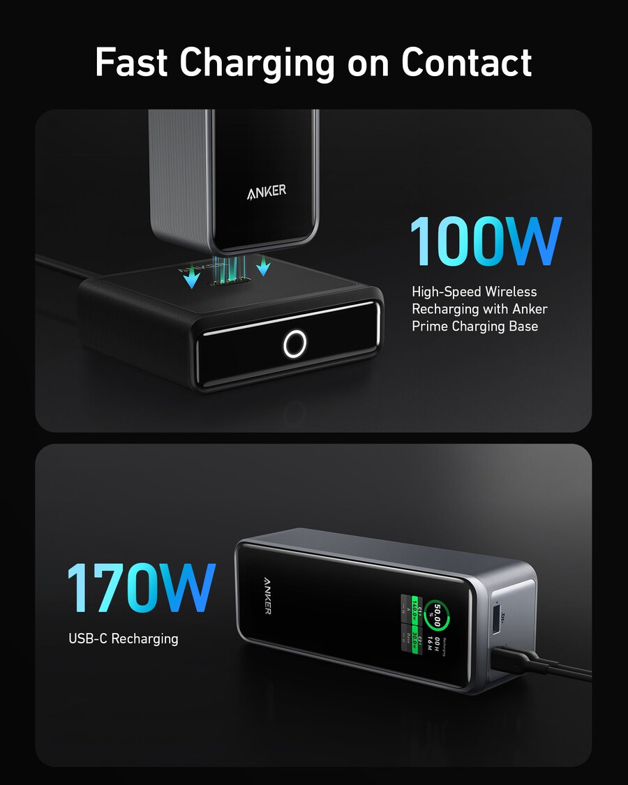 anker prime 27 650 mah powerbank 250 w og 100 w ladestasjon