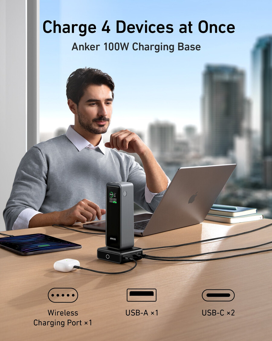 anker prime 27 650 mah powerbank 250 w og 100 w ladestasjon