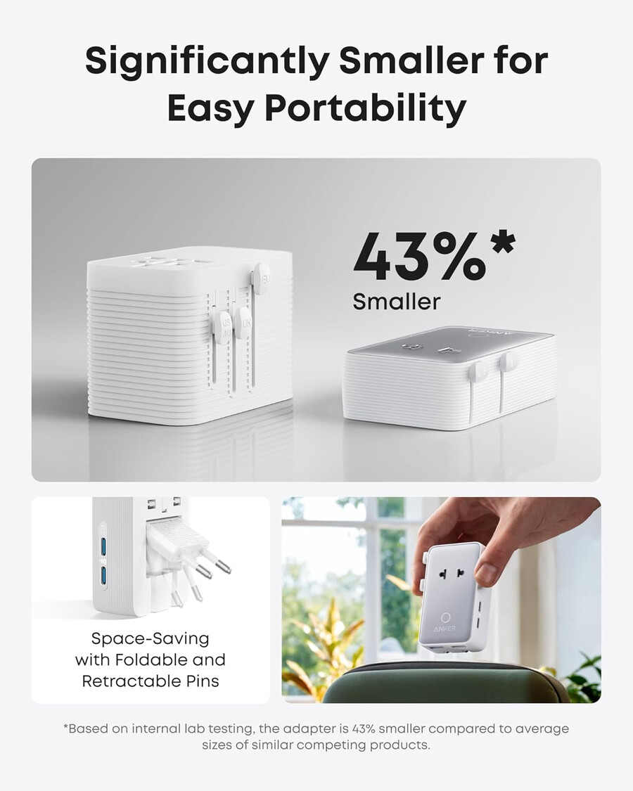 anker maggo trådløs ladestasjon sammenleggbar 3-i-1 og anker nano reiseadapter 5-i-1 20w 1-pakning