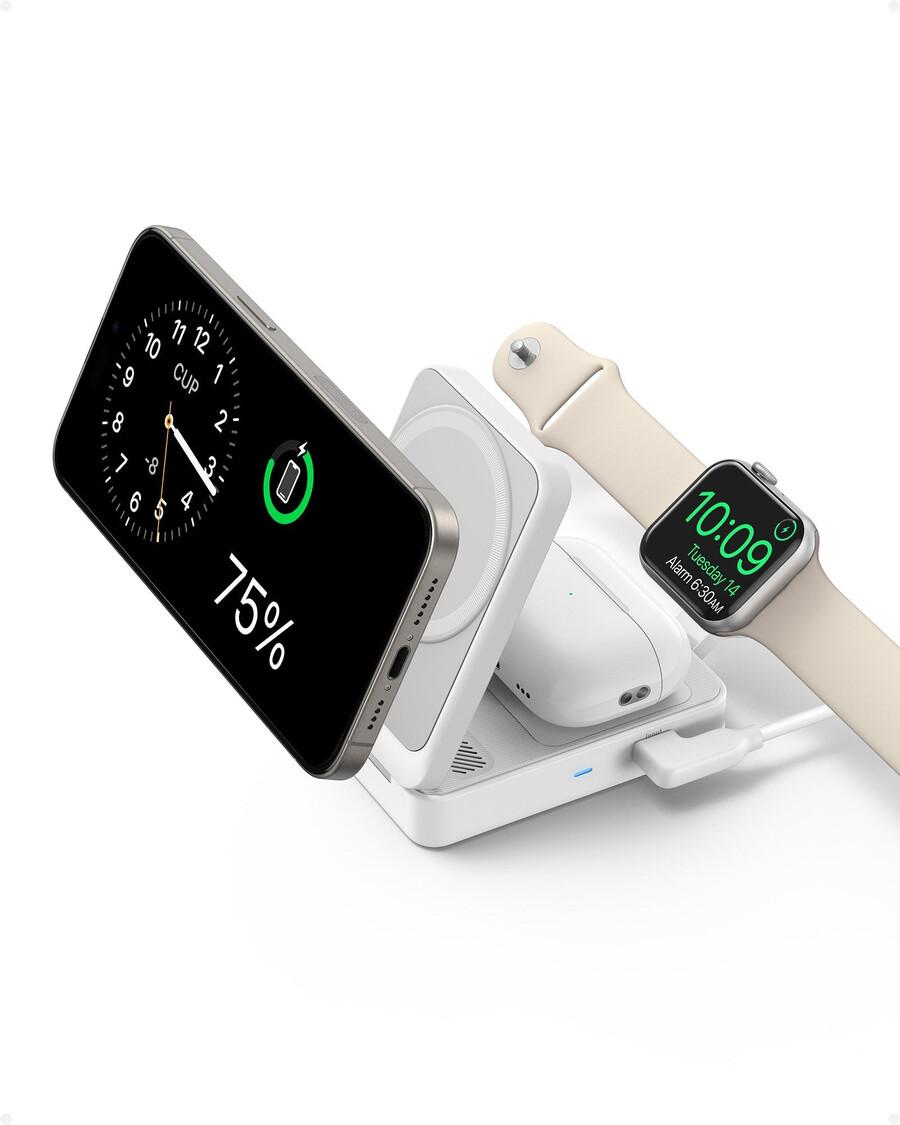 anker maggo trådløs ladestasjon sammenleggbar 3-i-1 og anker nano reiseadapter 5-i-1 20w 1-pakning