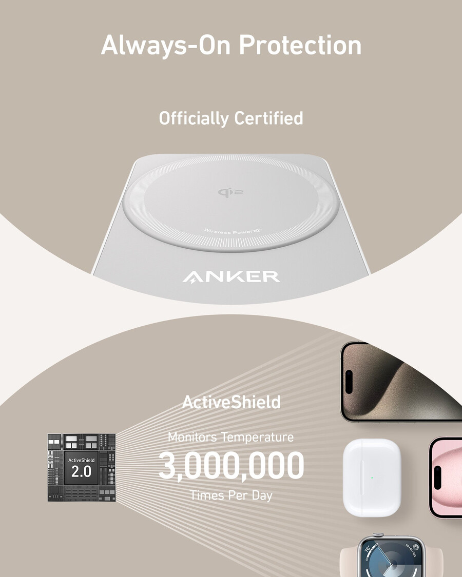 anker maggo trådløs ladestasjon sammenleggbar 3-i-1 og anker nano reiseadapter 5-i-1 20w 1-pakning