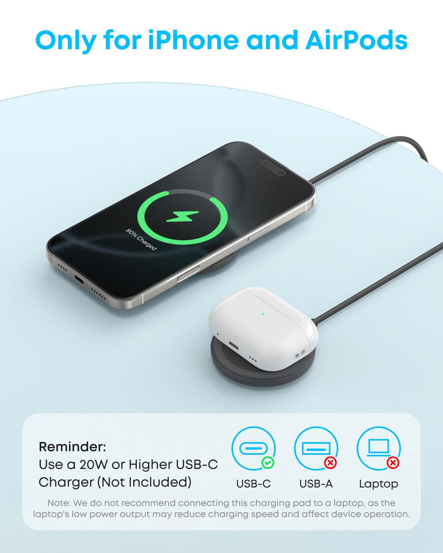 anker zolo magnetisk trådløs lader 2-pakning