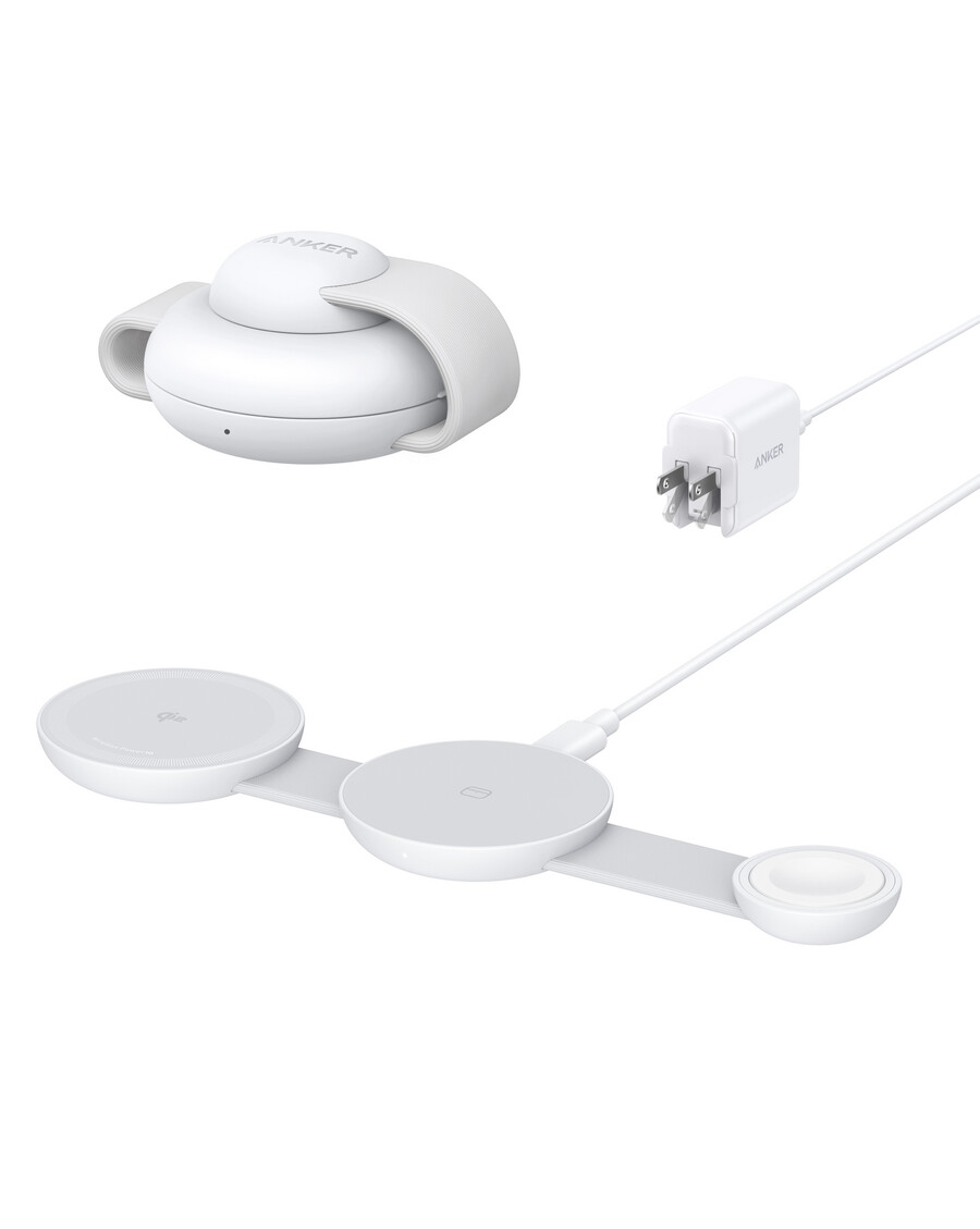 anker maggo trådløs ladestasjon 3-i-1 sammenleggbar ladeplate og anker nano reiseadapter 5-i-1 20w 1-pakning