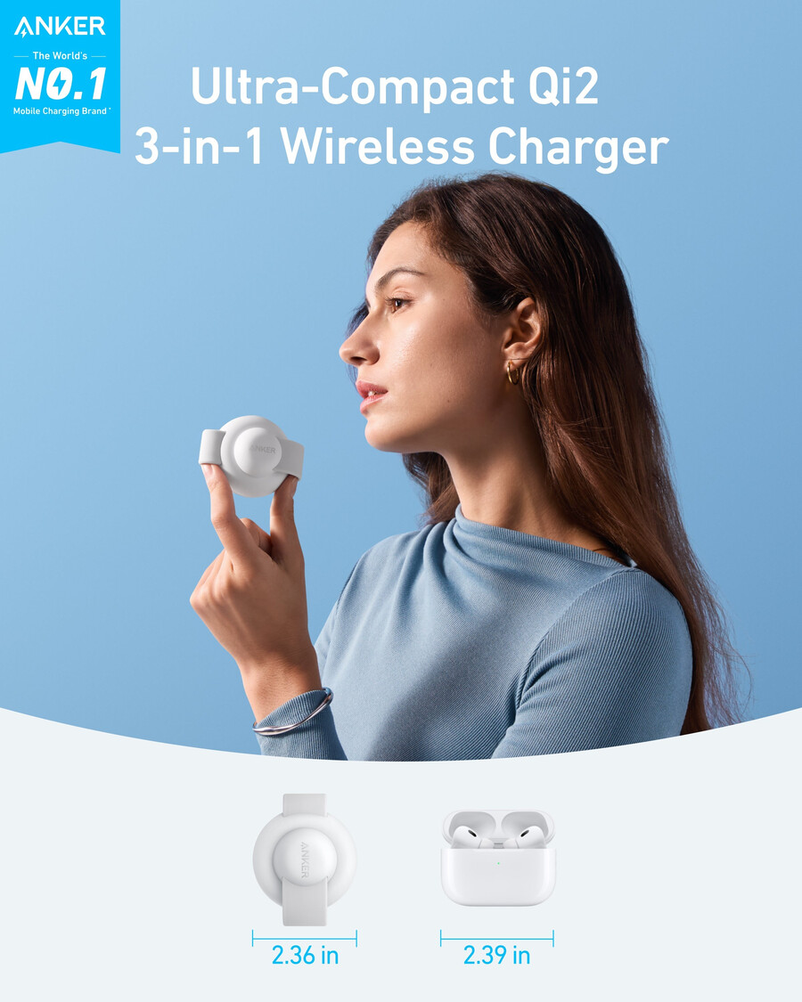 anker maggo trådløs ladestasjon 3-i-1 sammenleggbar ladeplate og anker nano reiseadapter 5-i-1 20w 1-pakning