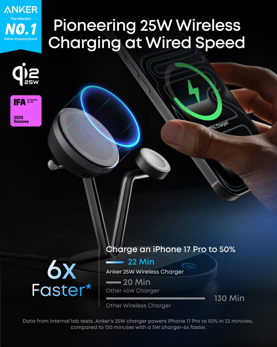 anker prime trådløs ladestasjon 3-i-1 maggo aircool dokkstativ
