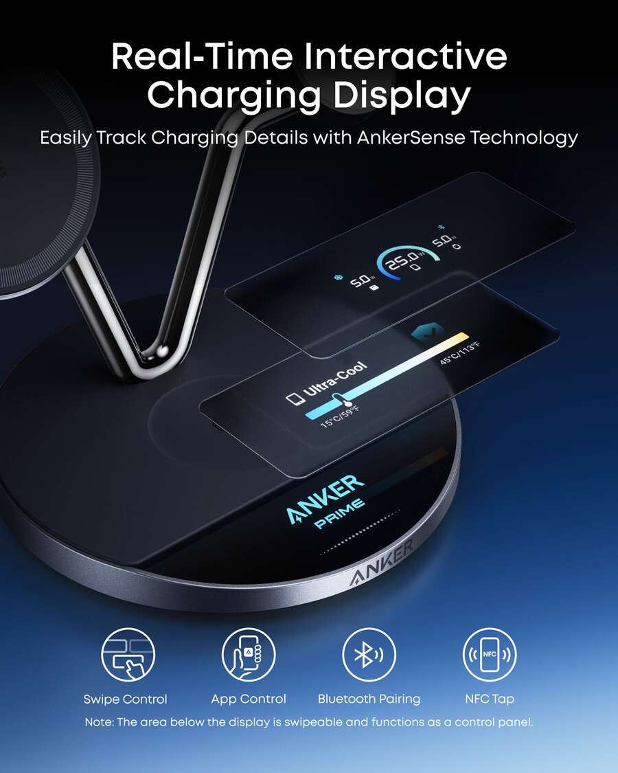 anker prime trådløs ladestasjon 3-i-1 maggo aircool dokkstativ